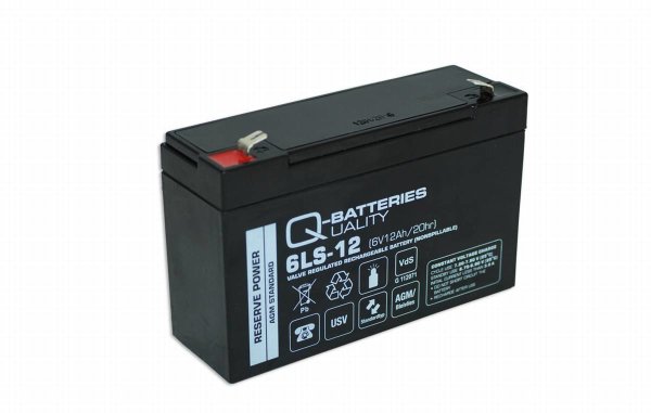 Q-Batteries 6LS-12 | 6V 12Ah Blei-Vlies Akku / AGM VRLA mit VdS