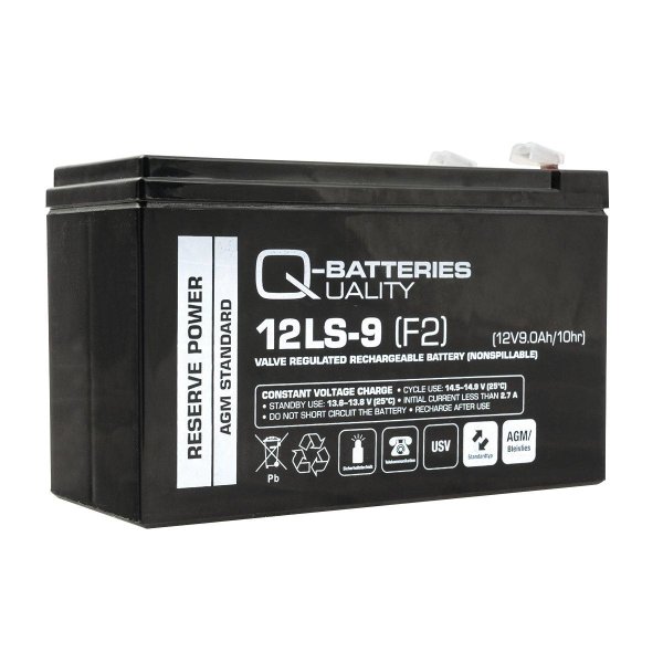 Q-Batteries 12LS-9 | 12V 9Ah F2 Blei-Vlies-Akku AGM 12 Jahre